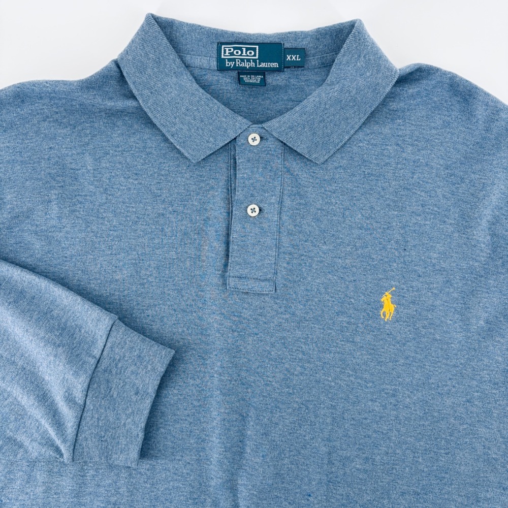 Polo Ralph Lauren Shirt Mens XXL Blue Long Sleeve Cotton Polo Pony Tall 2XL